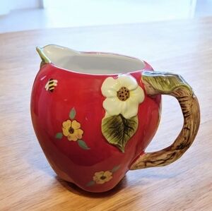 Susan Winget Red Apple Blossom Honey Bees Pitcher Cracker Barrel Cottagecore
